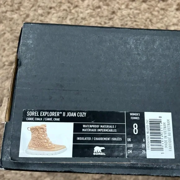 NEW Sorel Joan Explorer II Cozy Waterproof Boots Size 8. Color is Canoe/Chalk - Picture 4 of 7
